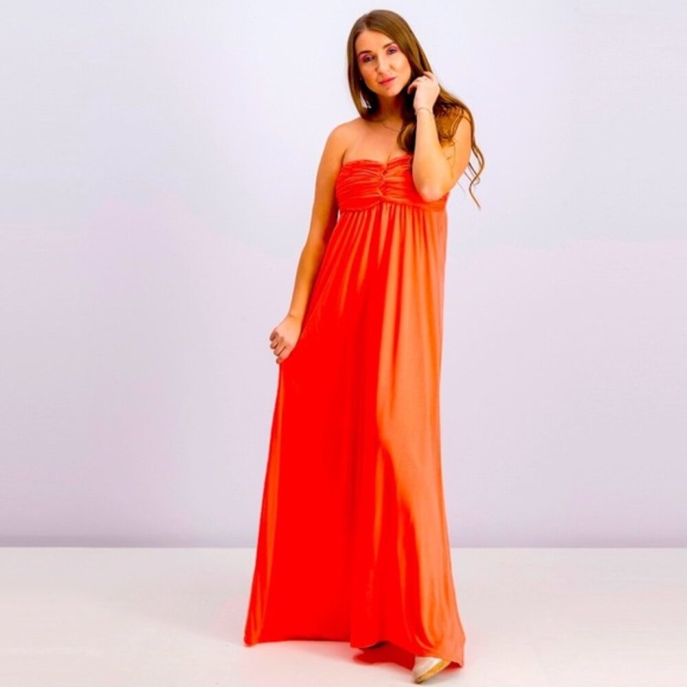 BCBG  MaxAzria Women’s Maxi Dress, Strapless Front Knot Coral Size M EUC